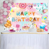 Lofaris Colorful Dessert Macaron Candyland Birthday Backdrop